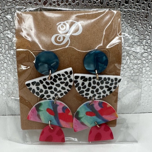 Plunder Jewelry - PLUNDER Multi Color Dangling Half Disc Summer Lightweight Earrings